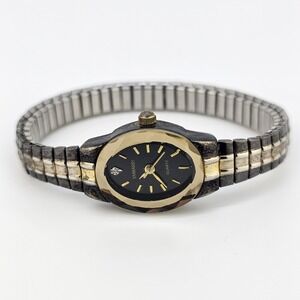 Embassy Women's Watch 18MM Black Dial Black Gold Expandable Band 6" New Battery